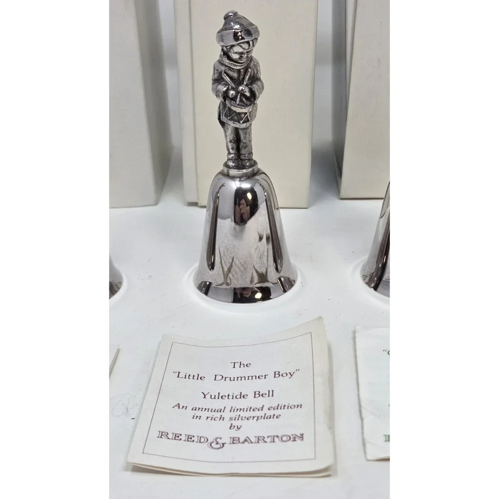 Reed & Barton Yuletide Bell Lot 8 Silverplate Christmas Figural Bells w/ Boxes